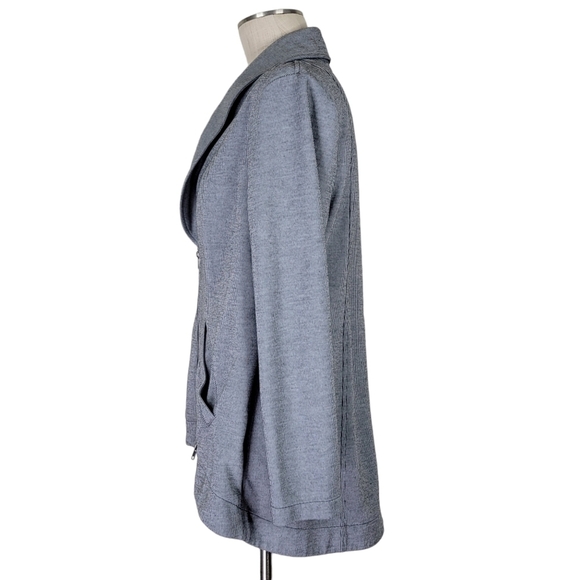 CAbi Drop Off Zip Jacket Size L Pinstripe Front Back Zipper High Low Hem 5300 - Picture 4 of 12